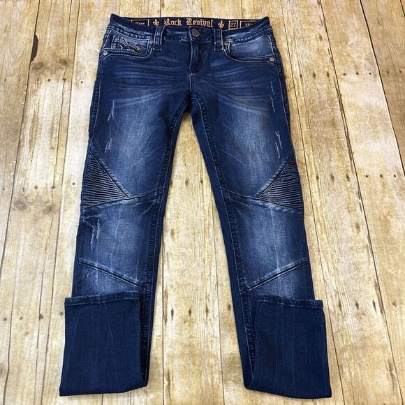 Rock Revival Skinny Jeans Womens Thick Stitch Jeans Mena Size 27 (31X32) - Picture 5 of 16